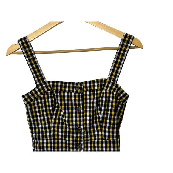 Hollister Yellow & Black Checkered Wide Strap Button Front Jumper Dress Sz XS - Picture 4 of 7